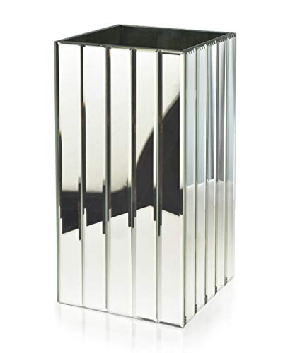 "Serene Spaces Living Tall Gatsby Mirror Strip Vase - Great Gatsby Inspired Luxe Glass Vase with Bevel Edged Mirror Strips, Use for Home Décor, Event Centerpieces and Much More, 6 ¼"" SQ x 12 ½"" H"