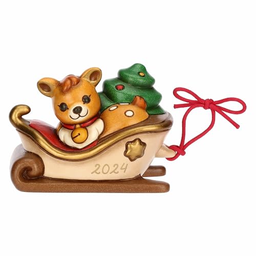 THUN, Modular Sledge with Fawn Amy Limited Edition 2024 Ceramic, Christmas Collection, Collectible Figurines, 10 x 6.3 x 7 cm