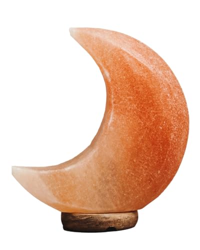 Premier Housewares Moon Pink Natural Salt Lamp Elegant Crescent Shape Desk Lamp with Calming Pink Glow Pink Lamp Wooden Base 23 x 19 x 9 cm