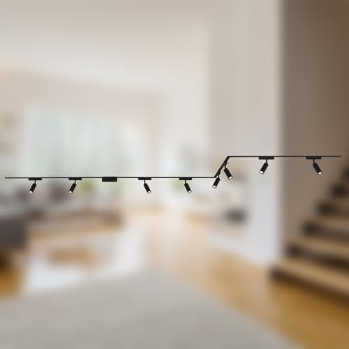 BRILONER - Luxtrail Complete Set of 8 LED Spotlights, U-Shape, Z-Shape, Lights, Swivelling Track Light System for Ceiling Spotlights, Ceiling Light, 5 m, Black