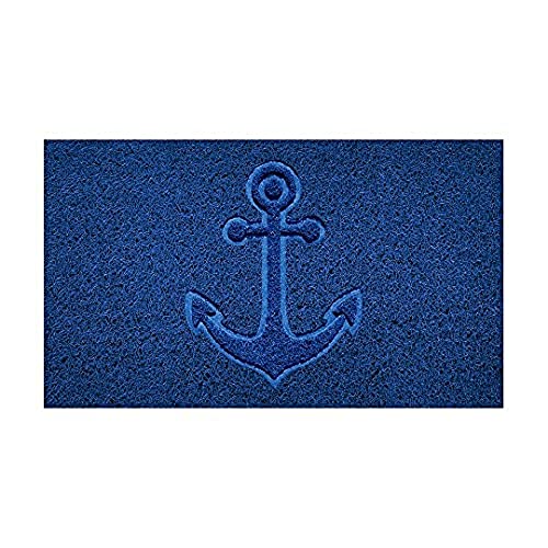 Nicoman Embossed Spaghetti Door Mat Dirt-Trapper Jet-Washable Doormat 70x43cm (Blue, ANCHOR Shape) - Use on Carpet ONLY