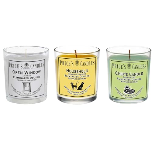 Price's Candless Set of 3 Fresh Air Jar Candles Mixed Fragrance Odour Eliminating Candle Bundle Long Burning Glass Jar Candles Up to 135 Hours Burn Time