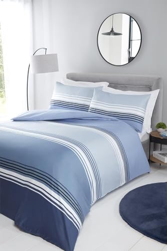 Rapport Home Chicago Blue Striped Kingize Microfibre Duvet Cover Set Non Iron 180 TC Bedding