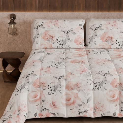 PETTI Artigiani Italiani Printed Winter Duvet 220 ?? 260 cm - Floral 17 White, reversible microfibre quilt, 300 g/m??, Made in Italy