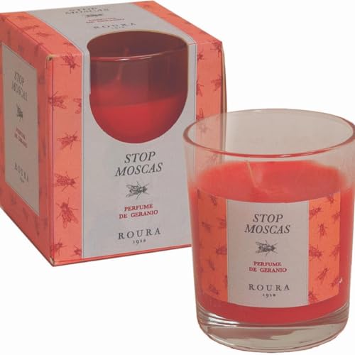 Roura Frosted Glass Stop Flies Geranium Candle, 83 x 70 mm