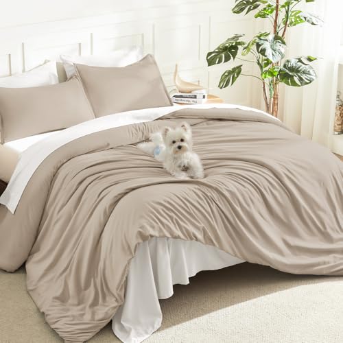 Litanika Khaki Oversized King Comforter Set, 3 Pcs Lightweight Bedding - Soft Fluffy Down Alternative All Season Quilt Blanket