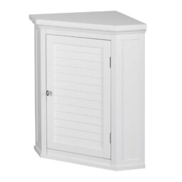 VERSANORA Teamson Home Wooden Bathroom Wall Cabinet, Corner Bathroom Cabinet, Removable Wall Cabinet, One Door and Interior Shelf, White, Glancy Collection