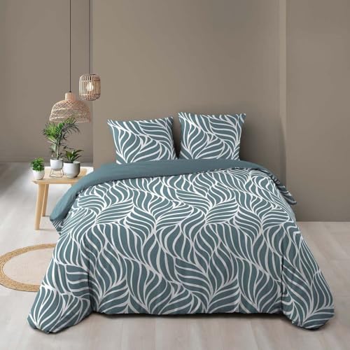 Douceur d'Intérieur, 3-Piece Bed Linen Set (240 x 220 cm) Morgane Blue, 100% Cotton