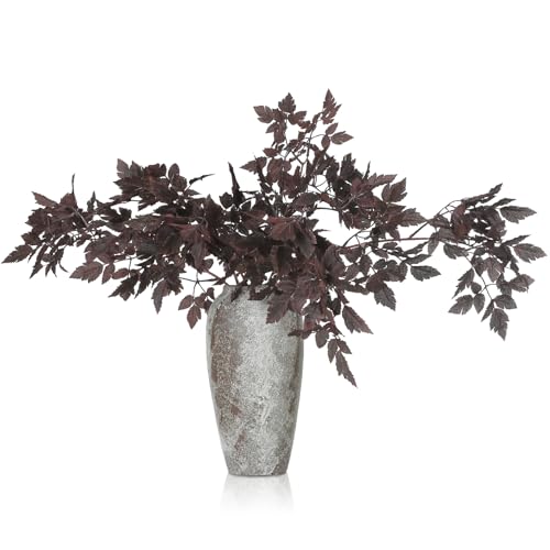 Lyrow 3 Pack Artificial Cimicifuga Plant Leaf Spray Faux Plum Cimicifuga Ramosa Leaf Branch Faux Fall Spray Faux Silk Plants for Home Vase Wedding Garden Farmhouse Table Mantel Decor (32 Inches)