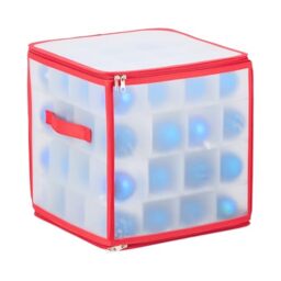 Relaxdays Christmas Bauble Storage Box, 64 Compartments, HxWxD: 31 x 30 x 30 cm, Decoration Spheres, Transparent/Red