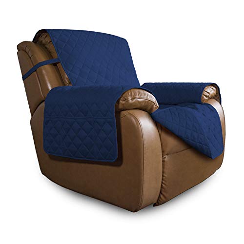 Easy-Going Oversized Recliner Cover Reversible Couch Cover Sofa Cover for Living Room Water Resistant Furniture Protector with Elastic Straps for Pets Dog (Oversized Recliner, Navy/Navy)