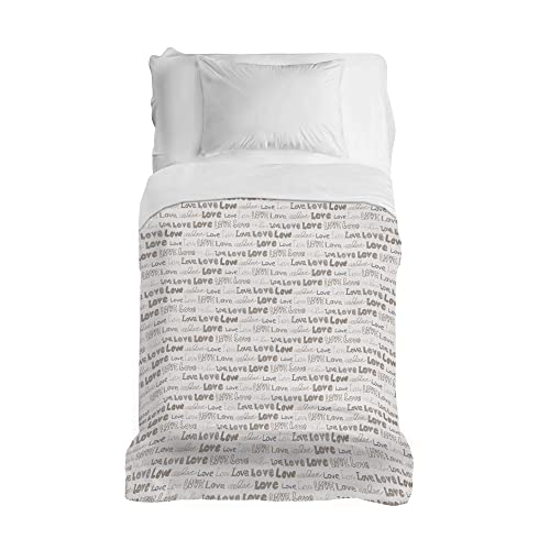 PENSIERI DELICATI Bedspread 170 x 280 cm, Single Sheet 100% Cotton Pique, Ideal as a Furniture Cover, 1 Square Bed Cover, Love Love Beige Pattern, 100% Made in Italy