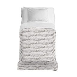 PENSIERI DELICATI Bedspread 170 x 280 cm, Single Sheet 100% Cotton Pique, Ideal as a Furniture Cover, 1 Square Bed Cover, Love Love Beige Pattern, 100% Made in Italy