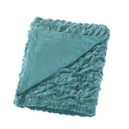 "Comfort Spaces Ruched Faux Fur Plush Throw Blanket and Pillow Set with 2 Matching Square Pillow Covers Sofa Throw Blanket for Living Room, Chair, Couch, Home Office Luxurious Fuzzy Soft Teal 50""x 60"""