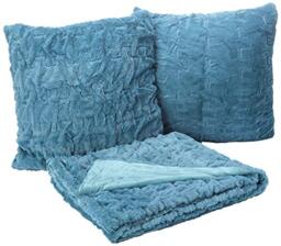 Comfort Spaces Ruched Faux Fur Plush Throw Blanket and Pillow Set
