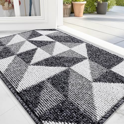 OLANLY Door Mat Indoor Entrance Washable 32x20, Odor-Free Low-Profile Front Back Geometric Doormat, Absorbent Resist Dirt Entry Carpet, Easy to Clean Sturdy Inside Floor Mats for Entryway, Black
