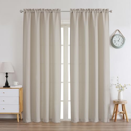 Chyhomenyc Curtains 72 Inch Length 2 Panels, Faux Linen Textured Light Filtering Soft Airy Privacy Farmhouse Curtain Drapes for Living Room Bedroom, 40 Wx72 L Inches, Moon Beige