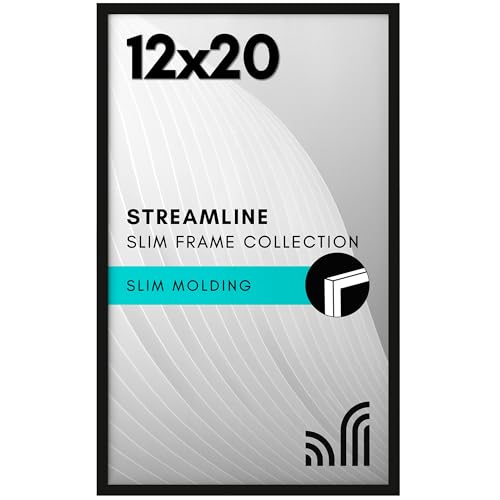 Americanflat 12x20 Picture Frame with Polished Plexiglass - Streamline Collection - Thin Border Picture Frame for Wall Display - Hanging Hardware Included - Black