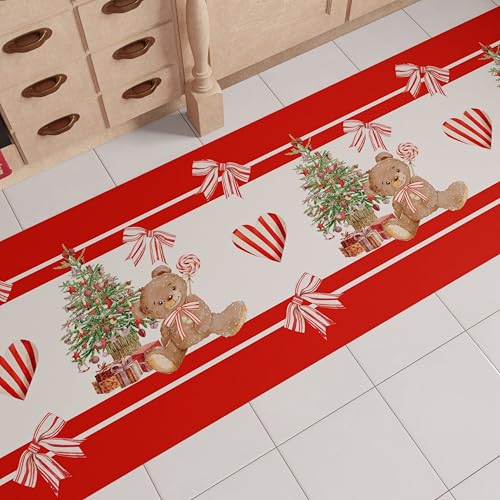 PETTI Artigiani Italiani - Christmas Kitchen Rug, Christmas Kitchen Runner, Non-Slip and Washable Christmas Kitchen Rug, Christmas Rug 52x280 cm Red Bear, Made in Italy
