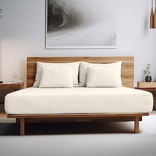 GC GAVENO CAVAILIA King Size Fitted Sheets Egyptian Cotton- 200 Thread Count Bed Sheet- Shrinkage and Fade Resistant Bedding Sheet- Cream