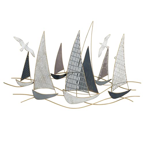 Boltze Hanse 1021138 Decorative Wall Picture with Fish and Boats Maritime Design Wall Decoration Grey/White