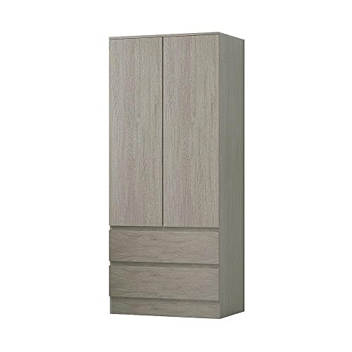 FWStyle Modern Scandinavian 2 Door 2 Drawer Combination Bedroom Wardrobe Rustic Brown Oak No Handles…