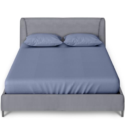 GC GAVENO CAVAILIA Percale Fitted Sheet - Ultra Soft Plain Dyed Bedding Bed Sheet - 25 Cm Elasticated Non Iron Polycotton Double Bed Sheet - Blue