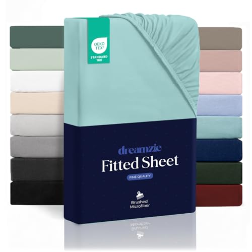 Dreamzie - Fitted Sheet 200 x 200 cm (35 cm) - Ultra Soft Microfibre – Thick Mattress – Oeko-Tex - Comfort, Breathable, Easy Care – Aqua