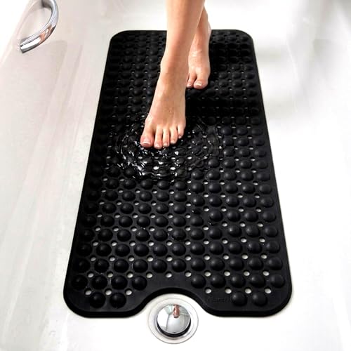 edihome, Non-Slip Bath Mat, 100 x 40 cm, Shower Mat, Non-Slip Shower Mat, Bubbles with Suction Cups, BPA-Free, Antibacterial, Mildew Resistant, Family Safety (Dark Grey, 100 x 40 cm)