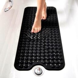 edihome, Non-Slip Bath Mat, 100 x 40 cm, Shower Mat, Non-Slip Shower Mat, Bubbles with Suction Cups, BPA-Free, Antibacterial, Mildew Resistant, Family Safety (Dark Grey, 100 x 40 cm)