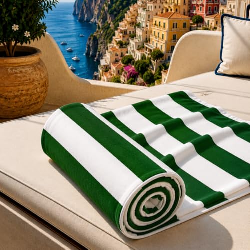 PETTI Artigiani Italiani - Microfibre Beach Towel, Beach or Pool Towel, Beach Towel, Large 90 x 180 cm, Dark Green Stripes