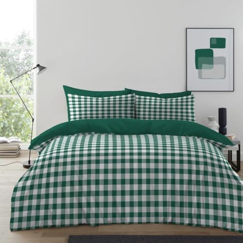 GC GAVENO CAVAILIA Gingham Check Duvet Cover King Size - Super Soft Microfiber Kingsize Duvet Cover Sets With Pillowcases - Tartan Check Bedding Set Reversible Plain Comforter Bed Cover - (230x220 Cm)