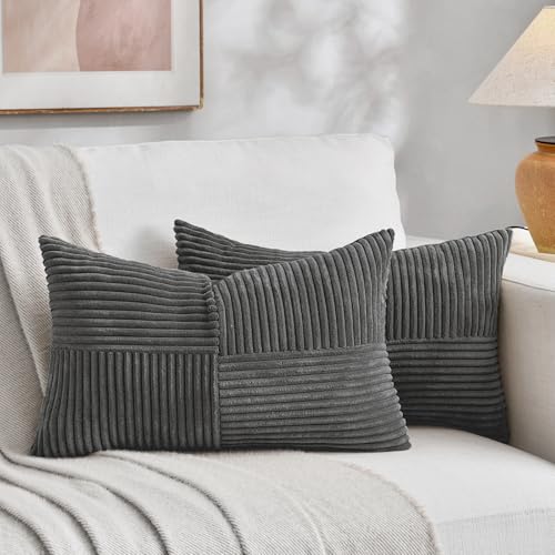 Fancy Homi Pillow Covers Decorative Pillow Covers for Living Room Couch Bed Sofa Country Decor Soft Striped Corduroy Patchwork Rectangle Pillow Case 50x70cm 2 Pack
