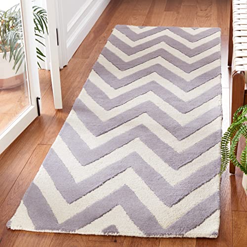 Safavieh Modern Indoor Hand Tufted Runner Area Rug, Cambridge Collection, CAM139, in Silver / Ivory, 76 X 244 cm for Living Room, Bedroom or Any Indoor Space