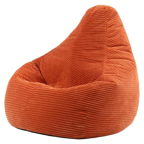 icon Dalton Cord Bean Bag Chair, Orange, Large Adult Bean Bag with Filling Included, Comfy Chair, Living Room Furniture, Bedroom Furniture