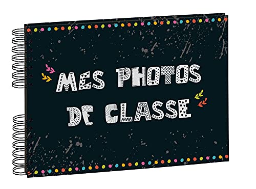 Exacompta - Ref. 16010E - 1 spiral photo album 50 black pages for class photos - Format 32x22 cm - glossy lamination cover - 150 photos, Motif Imprimé