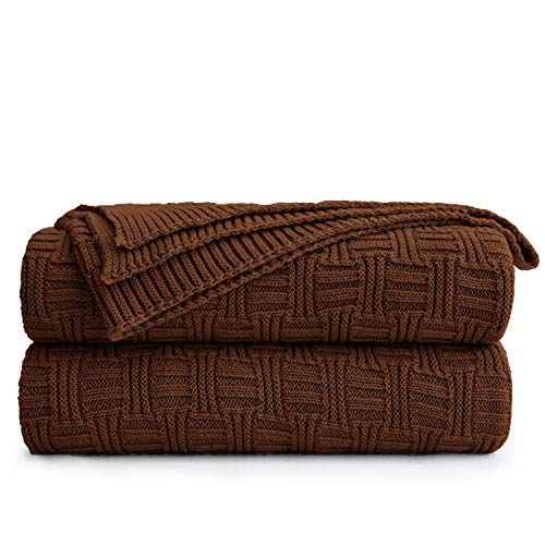 Longhui bedding Large Dark Brown Cotton Knit Throw Blanket for Couch Sofa Bed - Home Decorative Soft Cosy Sweater Woven Case Cable Knitted Blankets - 3.4 pounds 60 x 80 inches