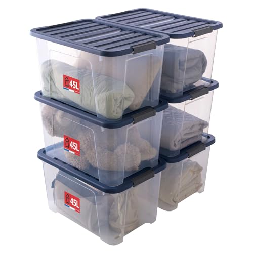 Sundis - Set of 6 Multi-Purpose Storage Boxes with Lids and Locks (6 x 45 Litres) - WAVE BOX