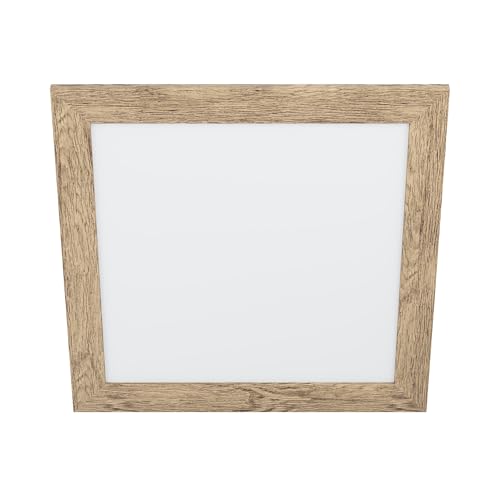 Eglo Flush Ceiling Light Piglionasso, LED Panel with Decorative Frame Made of Flamed Wood, Square Wooden Kitchen, Office and Hallway lamp, Neutral White Lighting, 19.7 inches