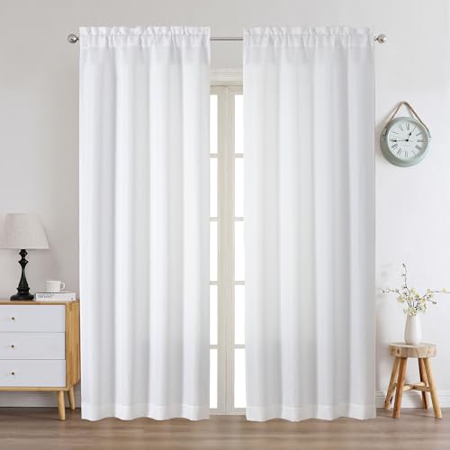 Chyhomenyc White Curtains 78 Inch Length 2 Panels Set, Faux Linen Textured Light Filtering Soft Airy Farmhouse Curtain Drapes for Living Room Bedroom, 40Wx78L