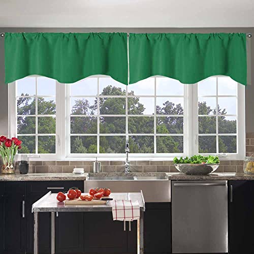 Ladity Valances for Window Blackout Primitive Scalloped Kitchen Valances Only Rod Pocket Window Valances for Living Room Bedroom 52x18 Inch Length Set of 2, Hunter Green