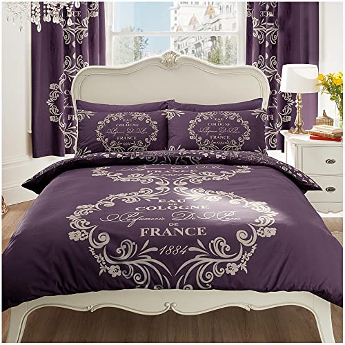 Gaveno Cavailia Luxurious SCRIPT PARIS Bed Set With Duvet Cover and Pillow Case, Polyester-Cotton, Purple , Double