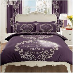 Gaveno Cavailia Luxurious SCRIPT PARIS Bed Set With Duvet Cover and Pillow Case, Polyester-Cotton, Purple , Double