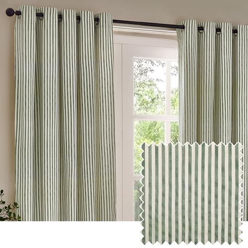 Yard furn Hebden Blackout Eyelet Curtain Pair – Ultra Soft Cotton Lined Striped Curtains (Forest - 117x183cm)