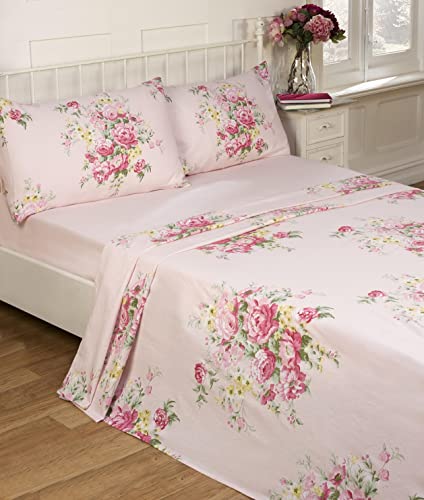 Rapport Home Kate Flannelette Sheet Set 100% Brushed Cotton Double Pink Bed Set (Flat and Fitted Sheets with Matching Pillowcases)