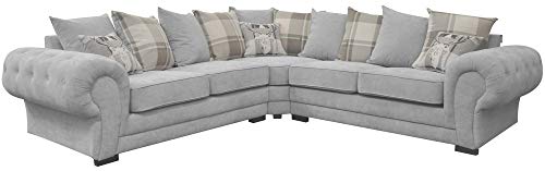 Corner Sofa Verona Fabric Grey Brown Cream Designer Scatter Cushions Living Room Furniture (Light Grey)