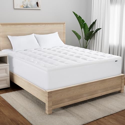 "Serta Memory Flex Soft King Mattress Topper, 2"" Pillow Top Mattress Pad, Cushioning Stain Resistant Mattress Protector with 15"" Pocket for Secure Fit, Machine Washable, White"