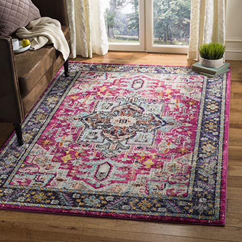 Safavieh Boho Chic Indoor Woven Rectangle Area Rug, Monaco Collection, MNC253, in Fuchsia / Grey, 91 X 152 cm for Living Room, Bedroom or Any Indoor Space