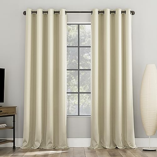 "Sun Zero Nordic 2-Pack Theater Grade Noise Reducing Extreme 100% Blackout Grommet Curtain Panel Pair, 52"" x 63"", Cream"