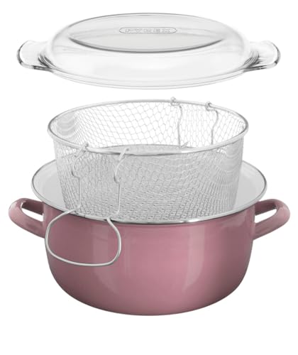 Premier Housewares 0102107 Pink Deep Fryer Basket Durable Steel Wire Construction, Non-Stick Tin Coating, Adjustable Handles, 33 x 27 x 16